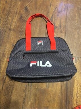 Fila Cypress Small Sport Duffel Bag in gray with red straps